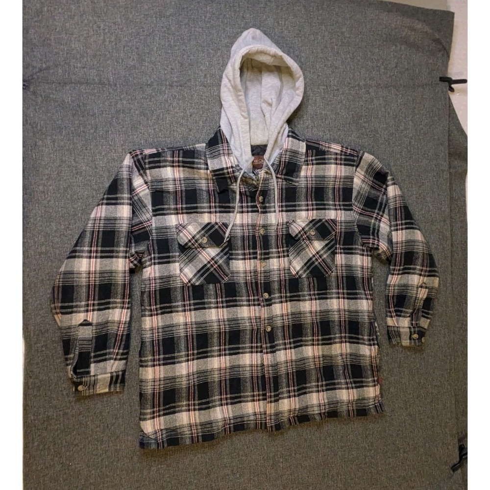 Vintage Moose Creek Heavy Flannel Hoodie Jacket Mens Large Plaid Shacket LG
